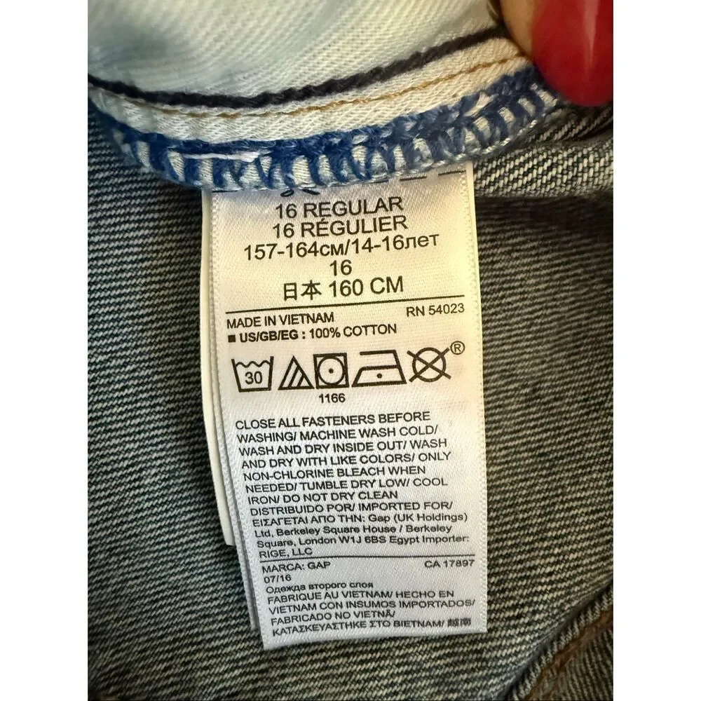 NWT Gap 1969 Kids Cotton Denim Slim Straight Leg Jeans Dark Wash Blue Size 16